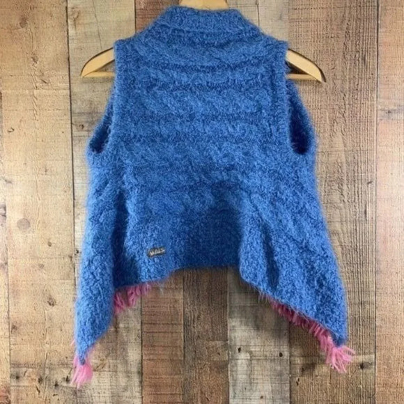 Matilda Jane Blue Knit Mirror Image Cardigan Vest Girls 10 Pink Fringe Fuzzy - Picture 6 of 8